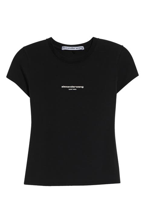Logo Print Fitted Stretch Cotton T-Shirt