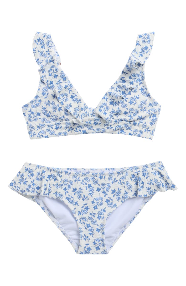 Raisins Kids' Cannes Do Piqué Two-Piece Swimsuit, Main, color, Bahia Blue