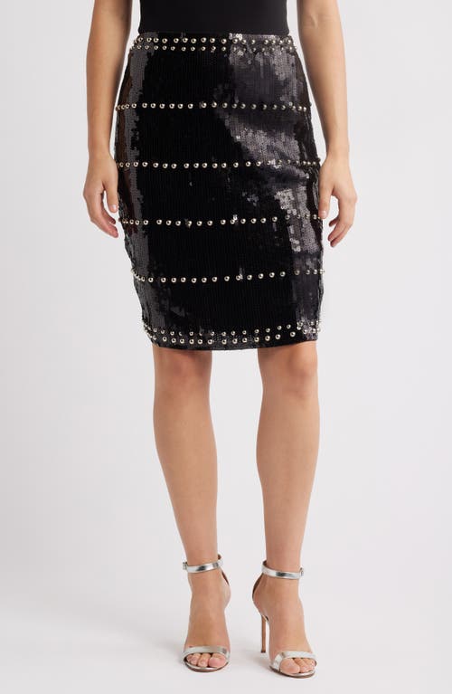 NIKKI LUND Dagny Stud Sequin Skirt in Black 