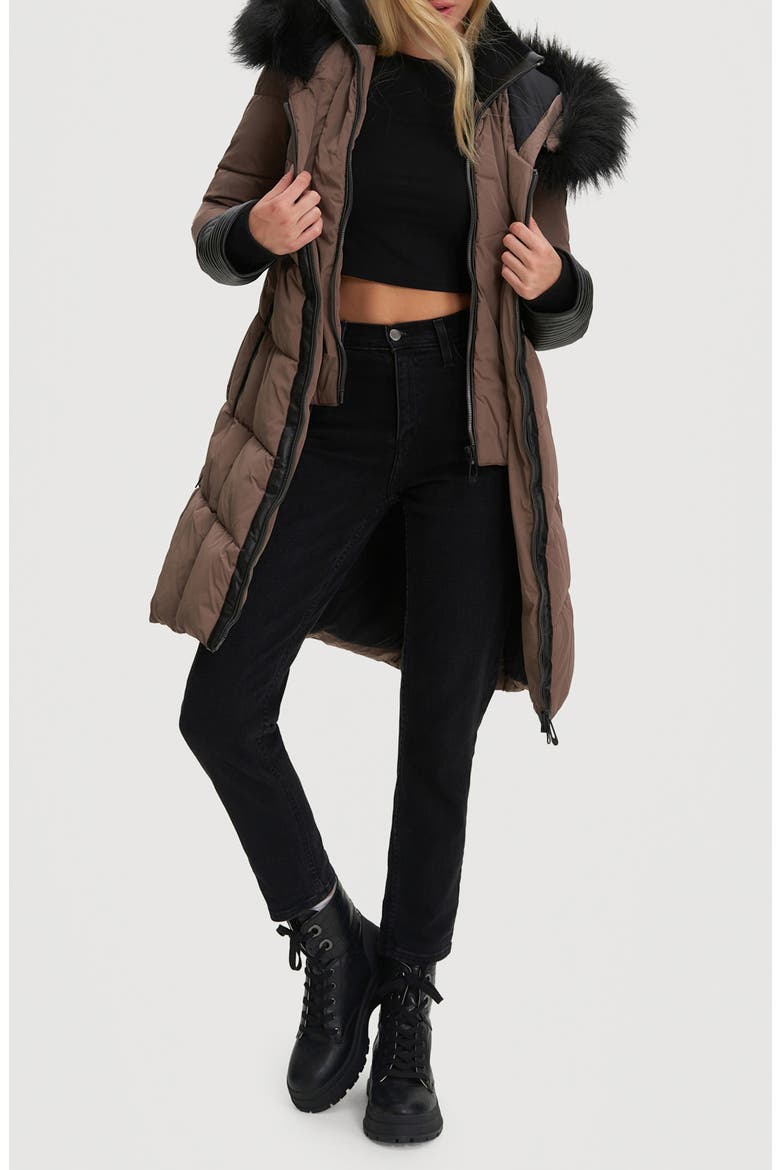 Priya Water Resistant Mixed Media Parka with Faux Fur Trim, Alternate, color, MOCHA