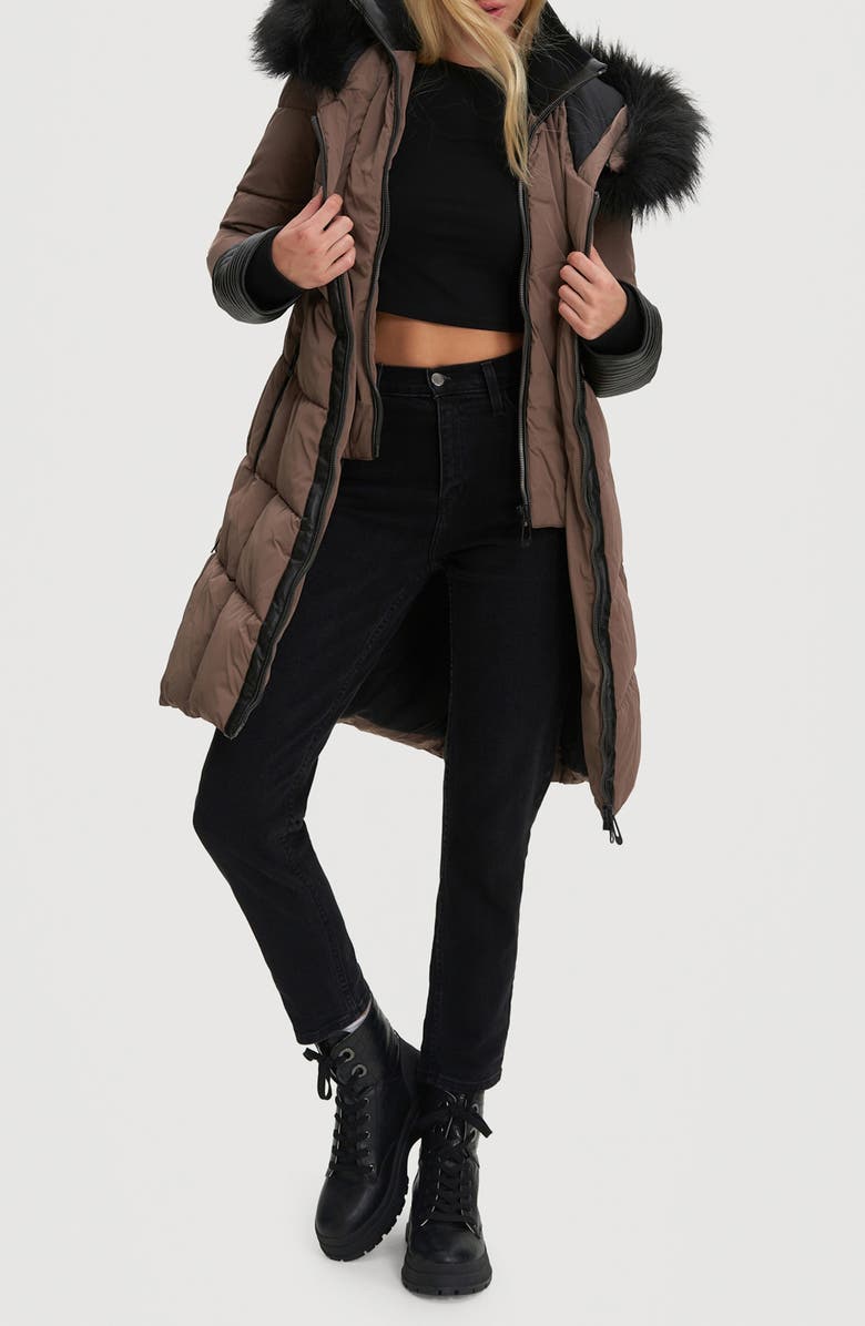 Noize Priya Water Resistant Mixed Media Parka with Faux Fur Trim, Alternate, color, Mocha