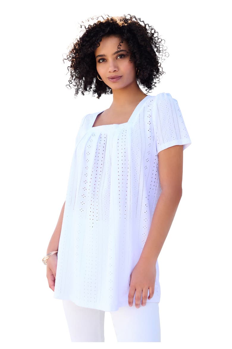 Plus Size Square Neck Eyelet Tunic, Main, color, WHITE