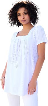 Roaman's Plus Size Square Neck Eyelet Tunic