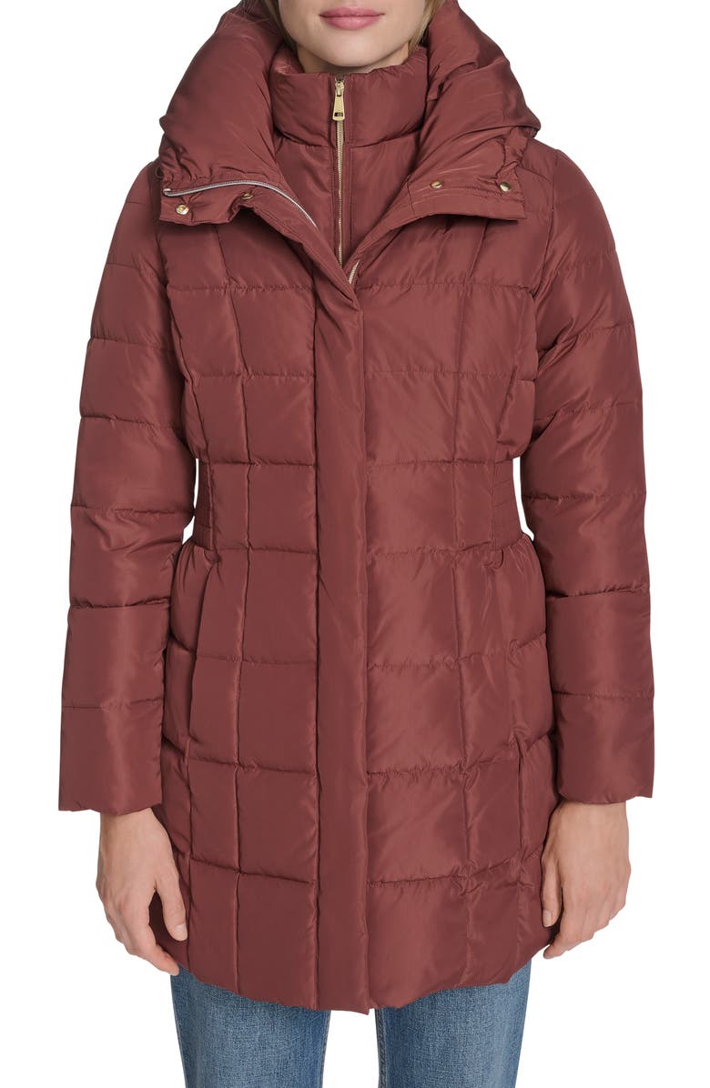 Cole Haan Hooded Down & Feather Jacket, Main, color, Walnut