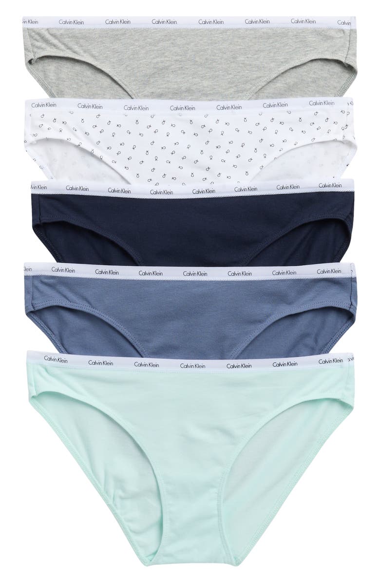Calvin Klein Autograph 5-Pack Bikini Panties, Main, color, Shoreline/ Grey Heather