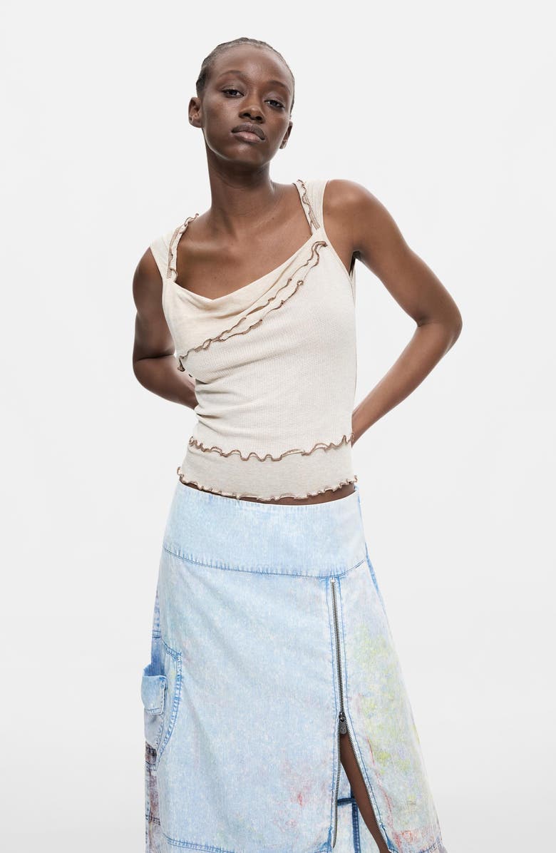 Desigual Graphic Print Straight Midi Denim Skirt, Alternate, color,