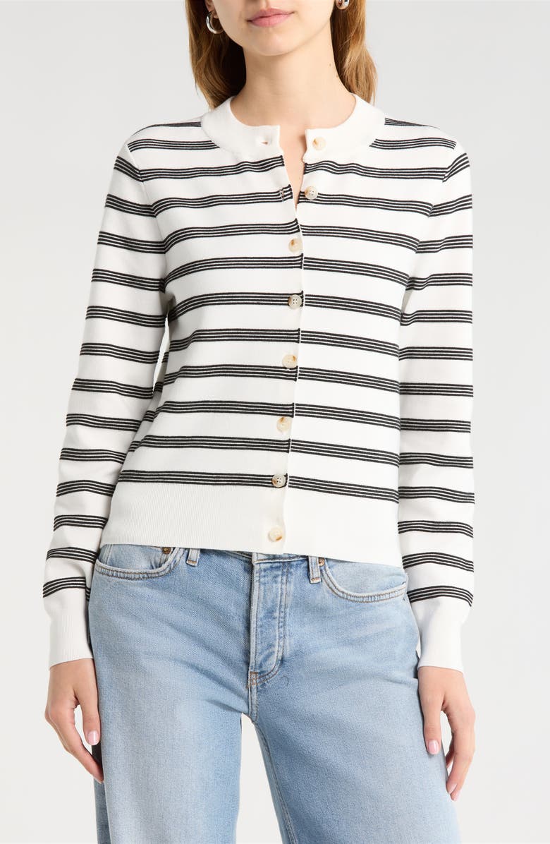 ASTR the Label Tawni Stripe Cardigan, Alternate, color, Black White Stripe