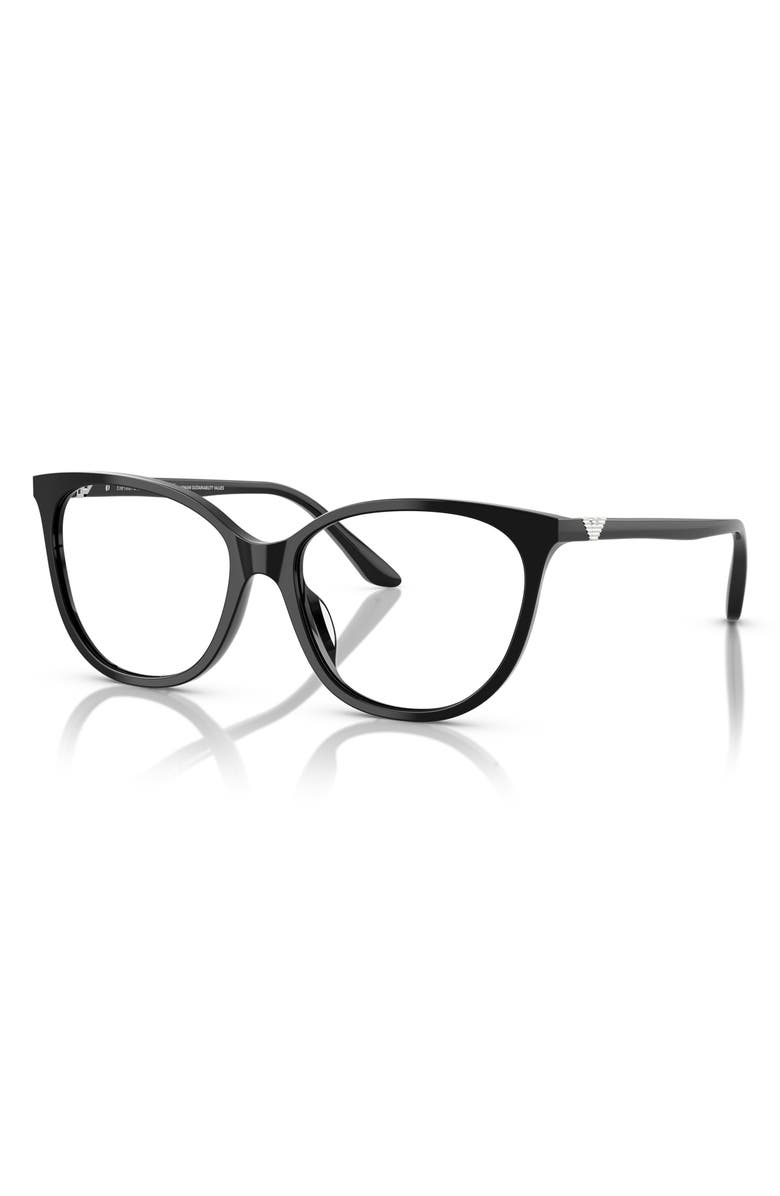 Emporio Armani 55mm Cat Eye Optical Glasses, Alternate, color, Shiny Black / Demo Lens