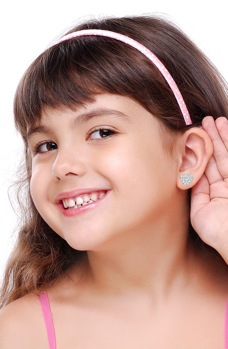 Chanteur Kids' Cubic Zirconia Heart Stud Earrings, Alternate, color, Clear