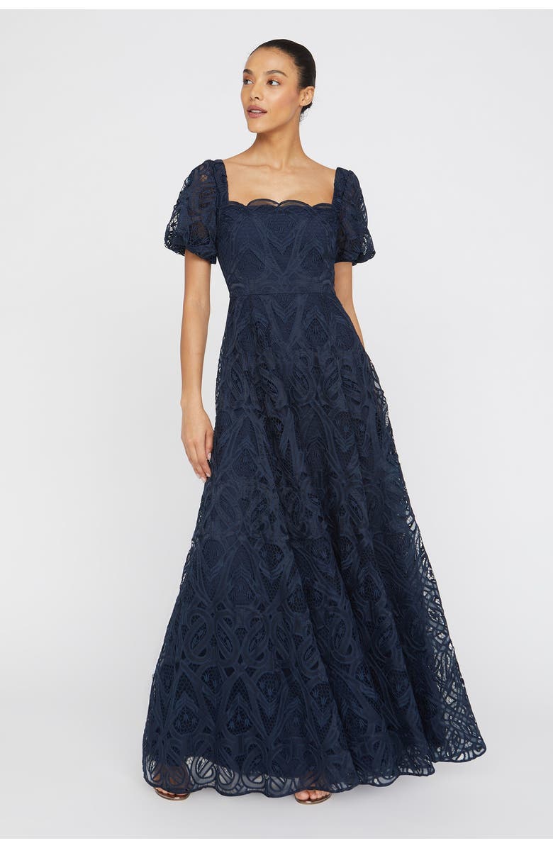 Theia Dominique Puff Sleeves Gown, Alternate, color, 