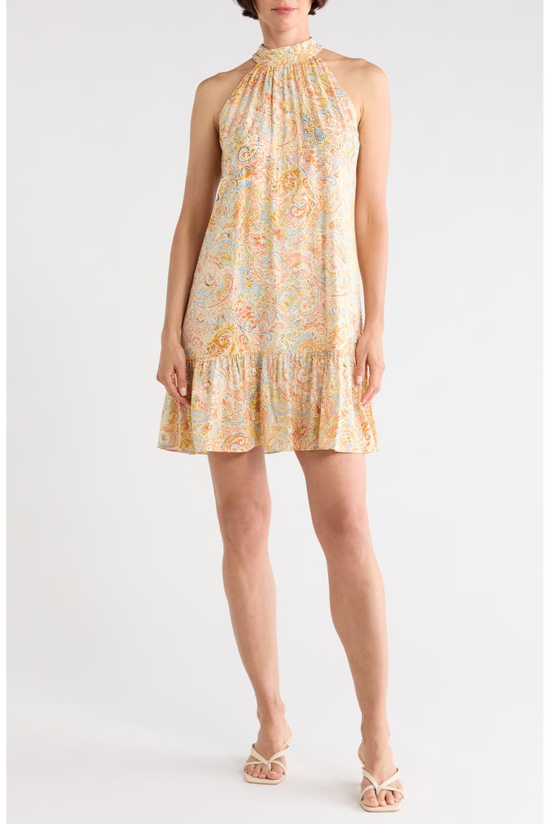 Ruffle Halter Dress, Main, color, DUSTY OLIVE/ YELLOW MULTI