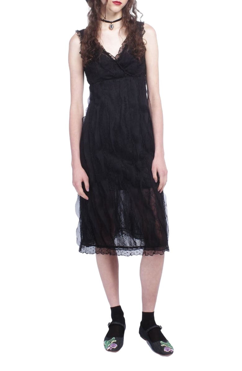 Anna Sui Black Lace Combo Sleeveless Lace Dress, Alternate, color, 