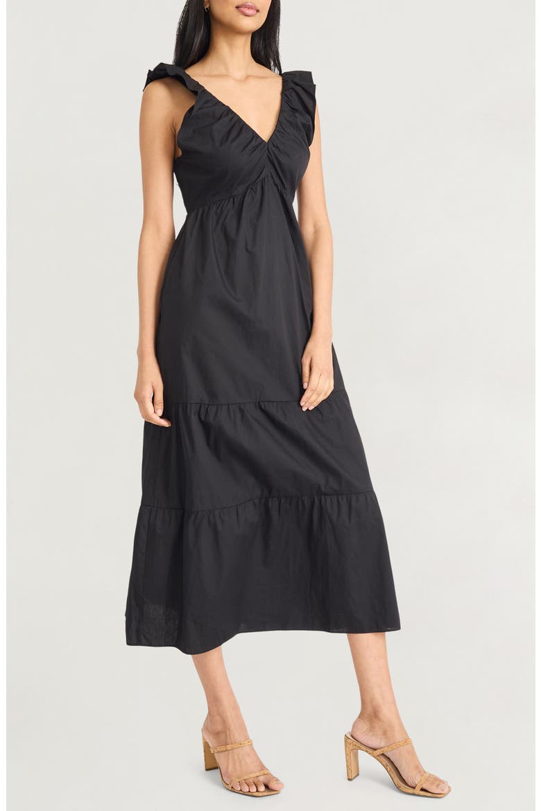 Tiered Midi Dress, Alternate, color, BLACK
