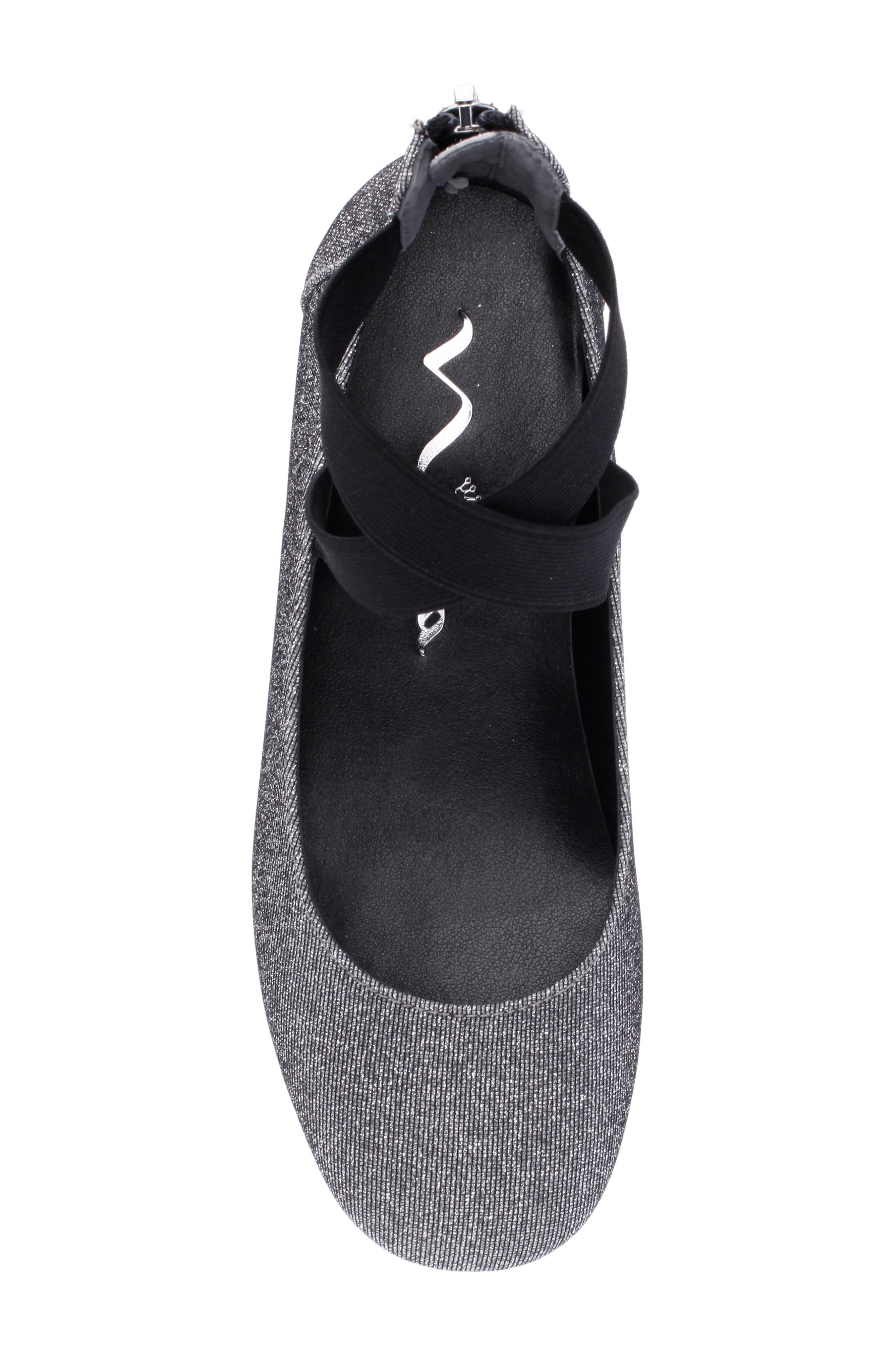 Marissa Cross Strap Flat, Alternate, color, BLACK SILVER SPARKLE FABRIC