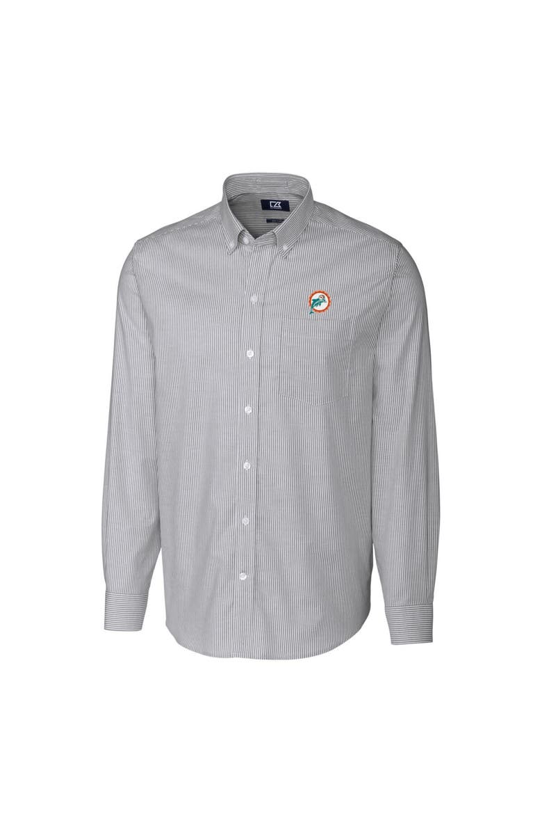 Cutter & Buck Men's Cutter & Buck Charcoal Miami Dolphins Throwback Logo Big & Tall Stretch Oxford Stripe Long Sleeve Button Down Shirt, Alternate, color, 