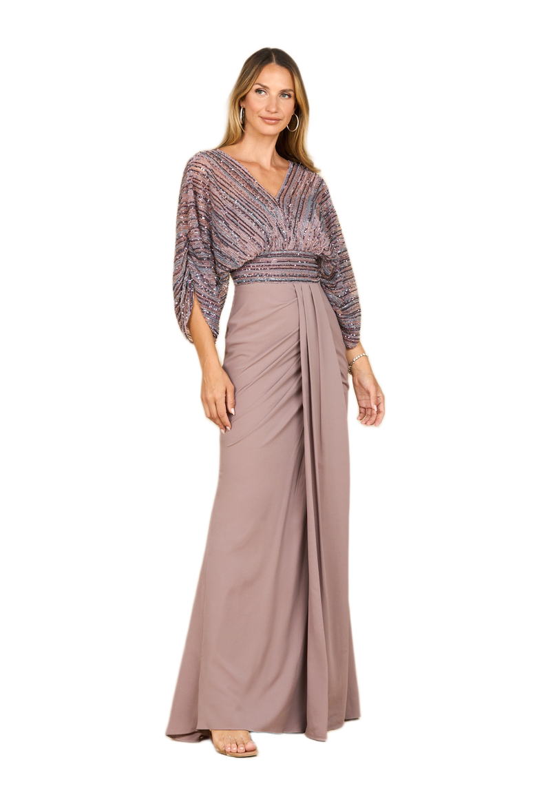 Draped Skirt Gown with Cape Sleeves, Main, color, Dusty Purple