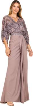 LARA New York Draped Skirt Gown with Cape Sleeves
