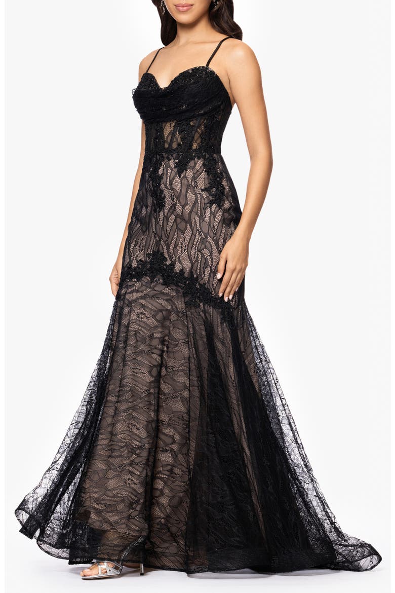 Sequin Embroidered Trumpet Gown, Alternate, color, BLACK/ NUDE