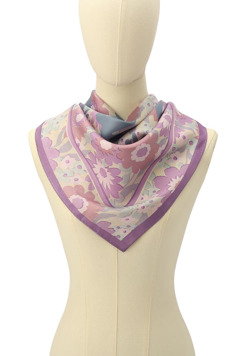 Laurel Floral Script Silk Square Scarf, Alternate, color, PURPLE MULTI