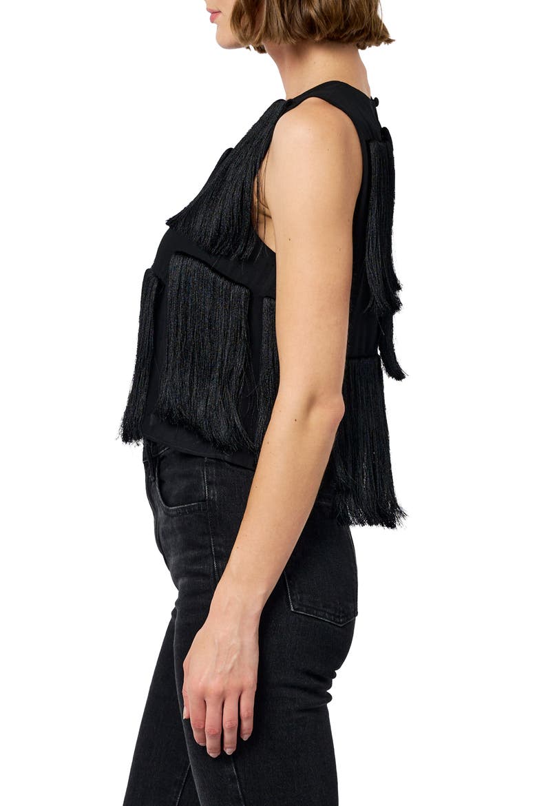 Zinnia Fringe Sleeveless Top, Alternate, color, BLACK