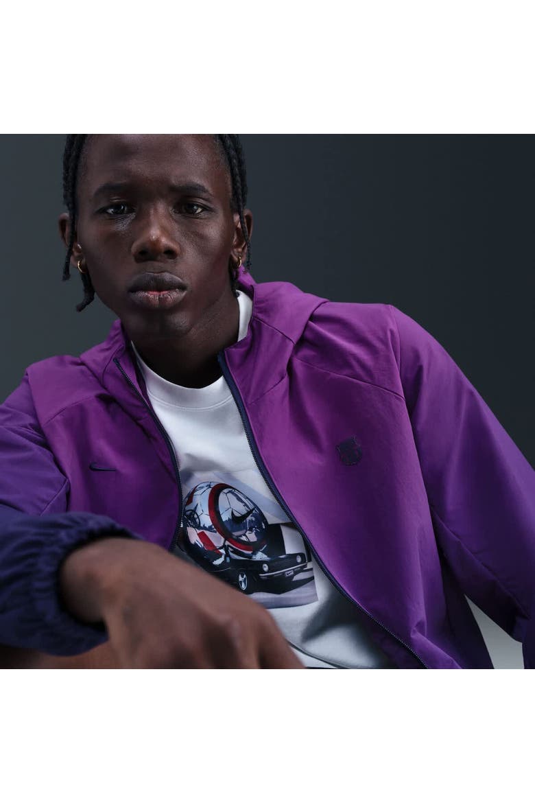 Men's Nike  Purple Barcelona AWF Woven Full-Zip Jacket, Alternate, color, Purple