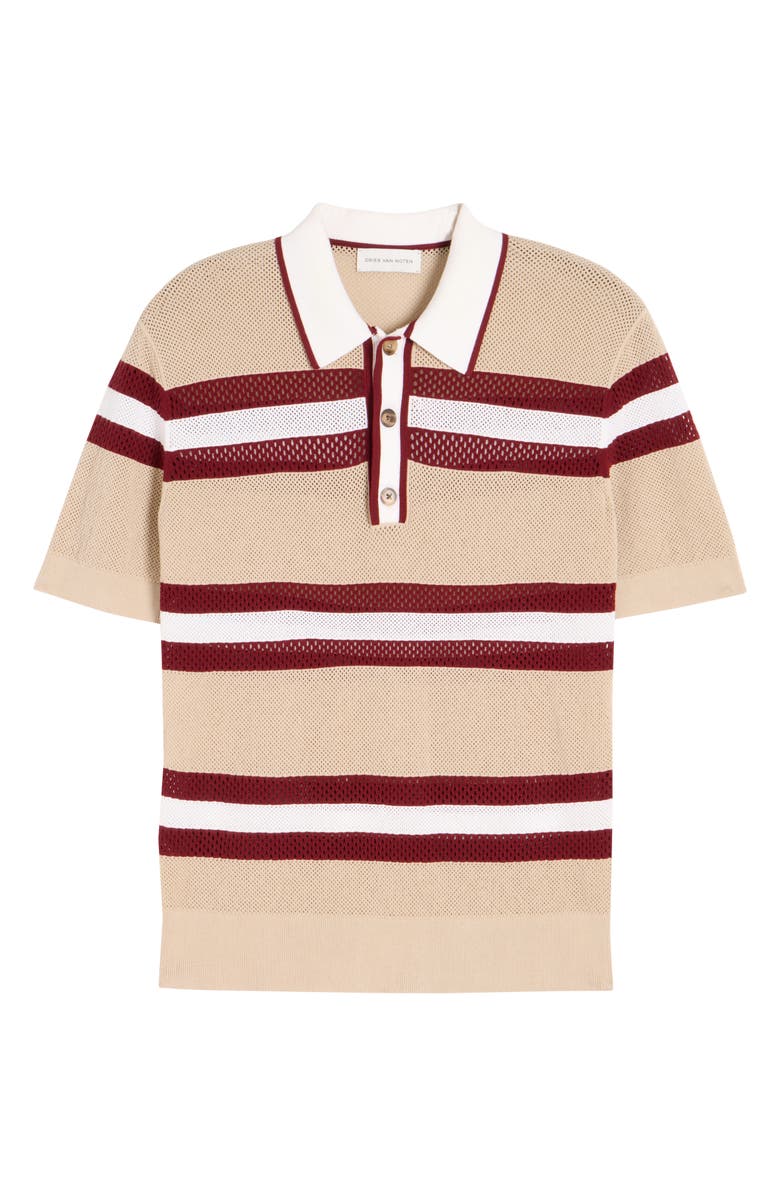 Dries Van Noten Mercy Stripe Polo Sweater, Alternate, color, Beige
