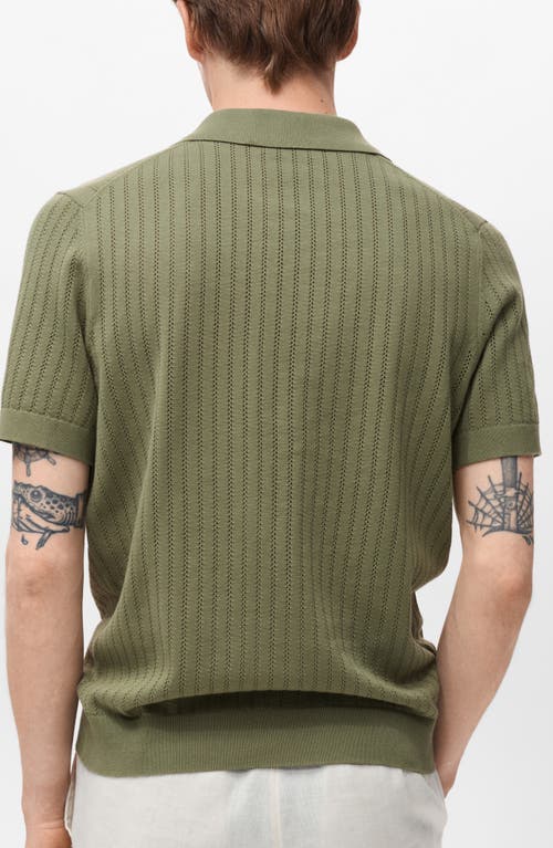 Mango Pointelle Polo Sweater In Green