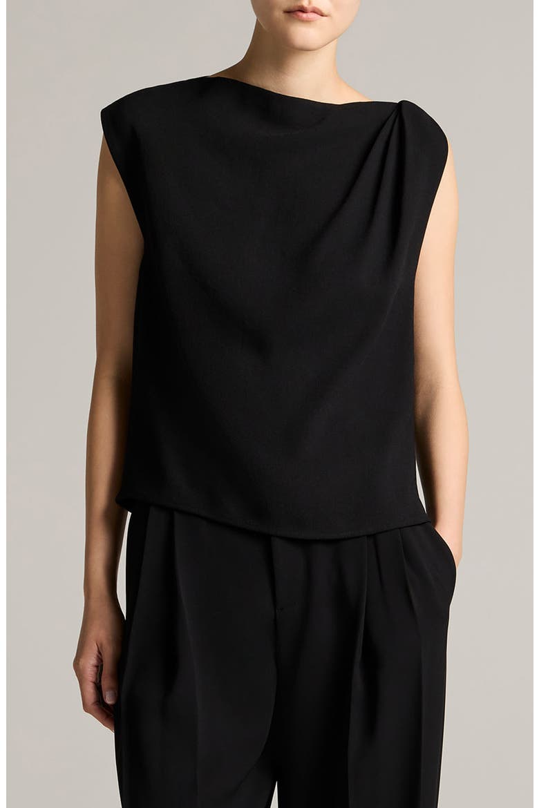 Draped Shoulder Sleeveless Blouse, Main, color, BLACK