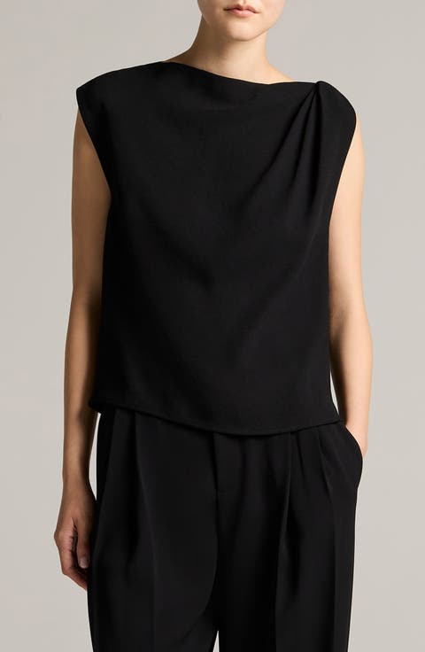 Draped Shoulder Sleeveless Blouse