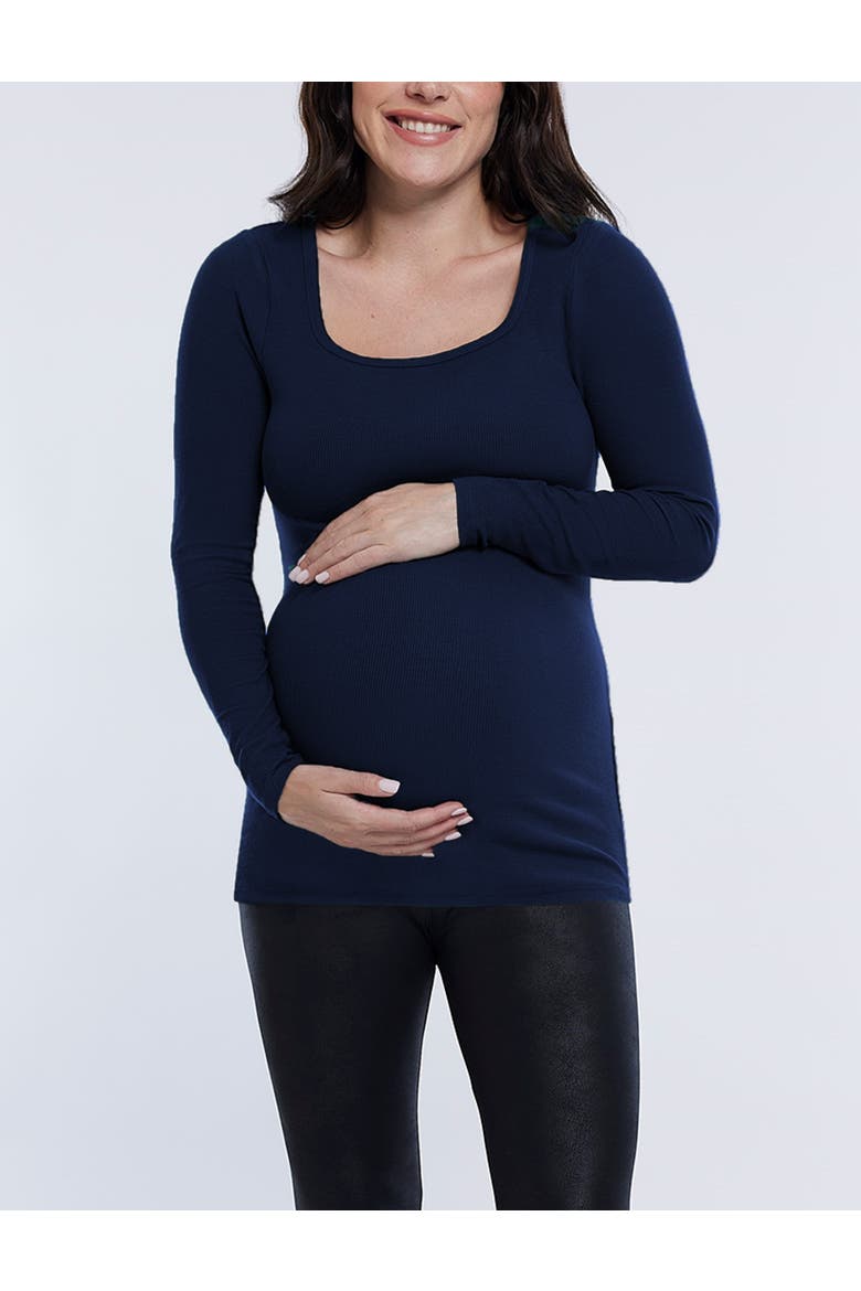 Square Neck Rib Knit Long Sleeve Tee, Main, color, Peacoat