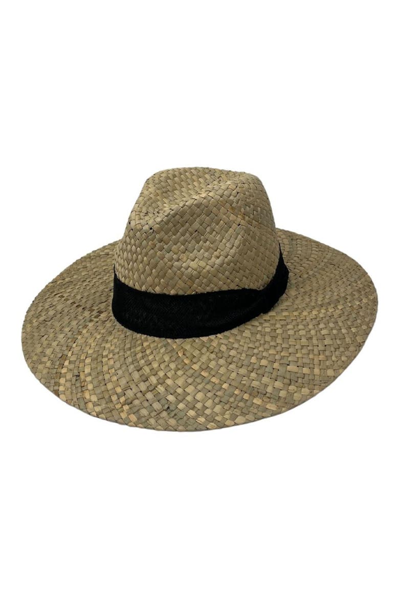 Ribbon Band Straw Panama Hat, Main, color, BLACK