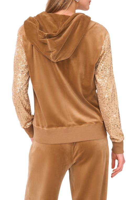 Vince Camuto Sequin Sleeve Hoodie In Brown