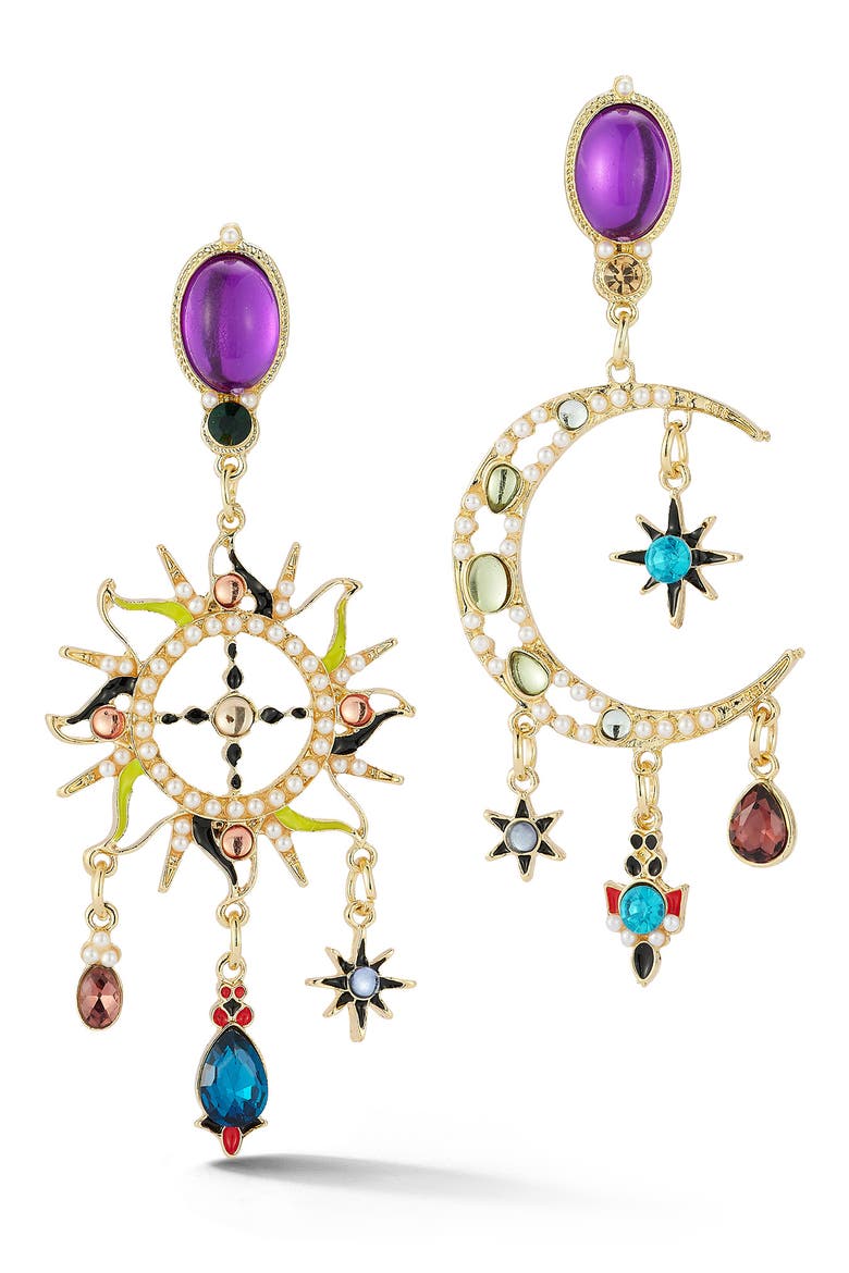 Celestial Faux Pearl Drop Earrings, Main, color, GOLD
