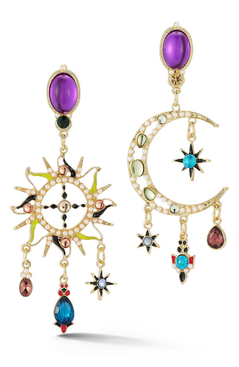 SPHERA MILANO Celestial Faux Pearl Drop Earrings, Main, color, Gold