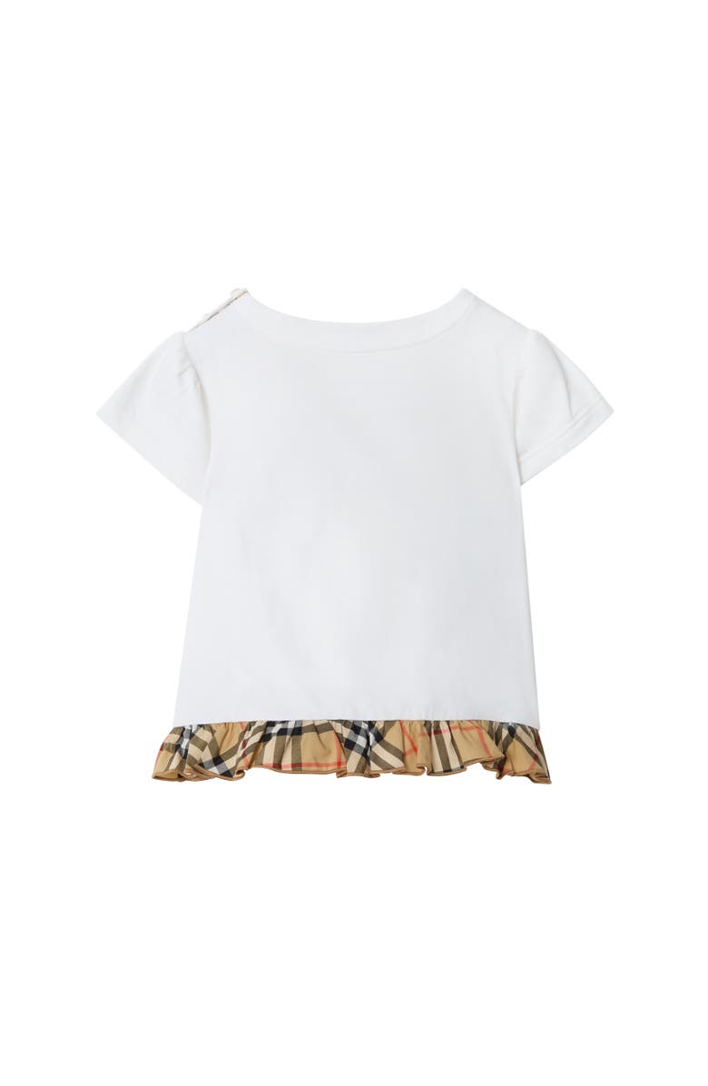 Burberry Check Ruffle Stretch Cotton T-shirt, Alternate, color, White