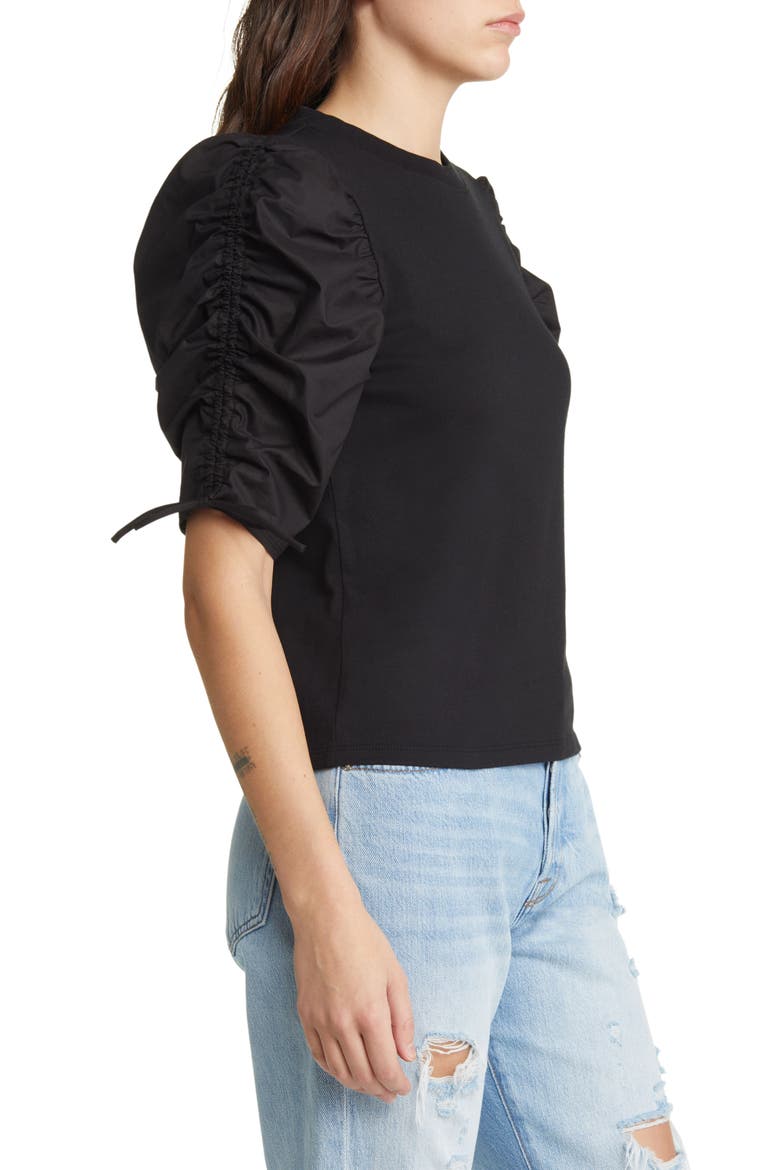 Ruched Sleeve T-Shirt, Alternate, color, NOIR