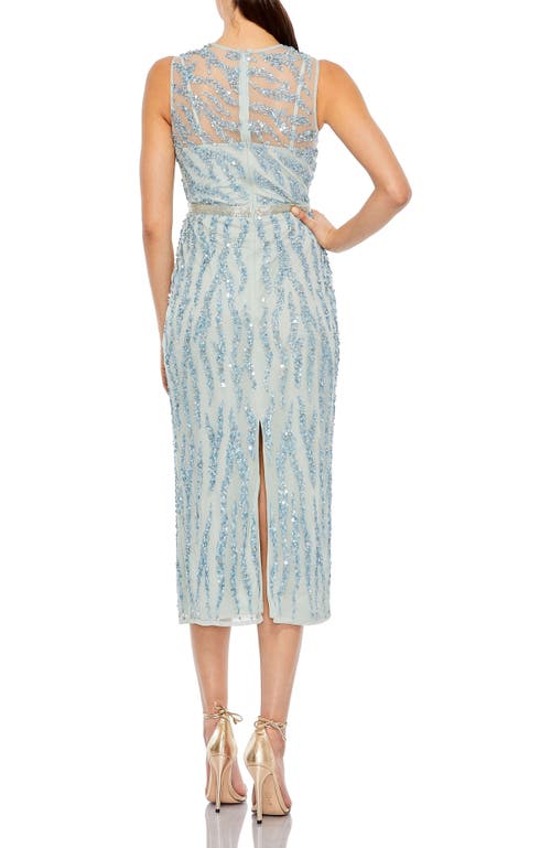 Mac Duggal Embellished Sleeveless Midi Sheath Cocktail Dress In Ice Blue