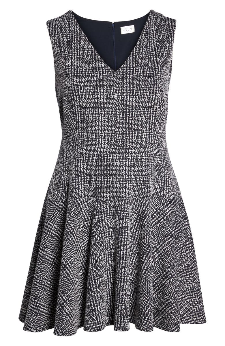Eliza J Drop Waist Sleeveless Dress, Alternate, color, Navy/ Ivory