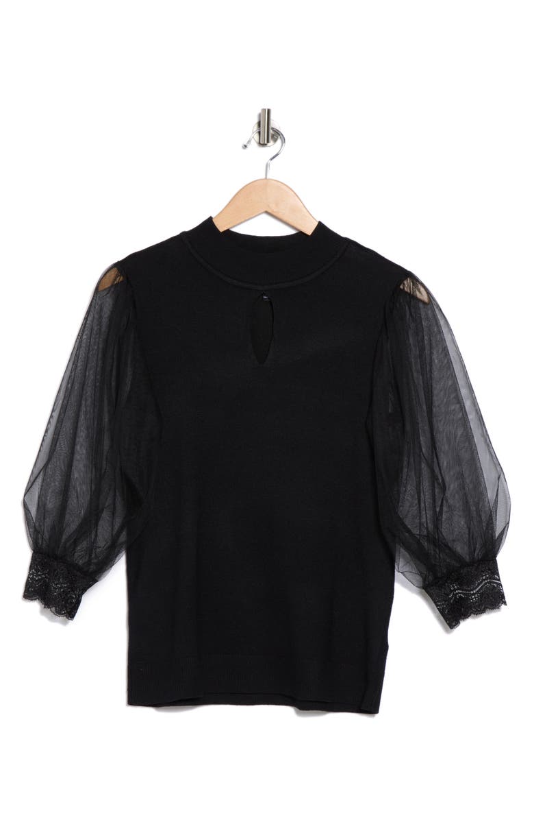 BY DESIGN Harmony Mesh Sleeve Sweater, Alternate, color, Black