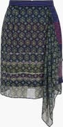 Modenaire Geometric Print Chiffon Midi Skirt with Draped Asymmetric Side Panel