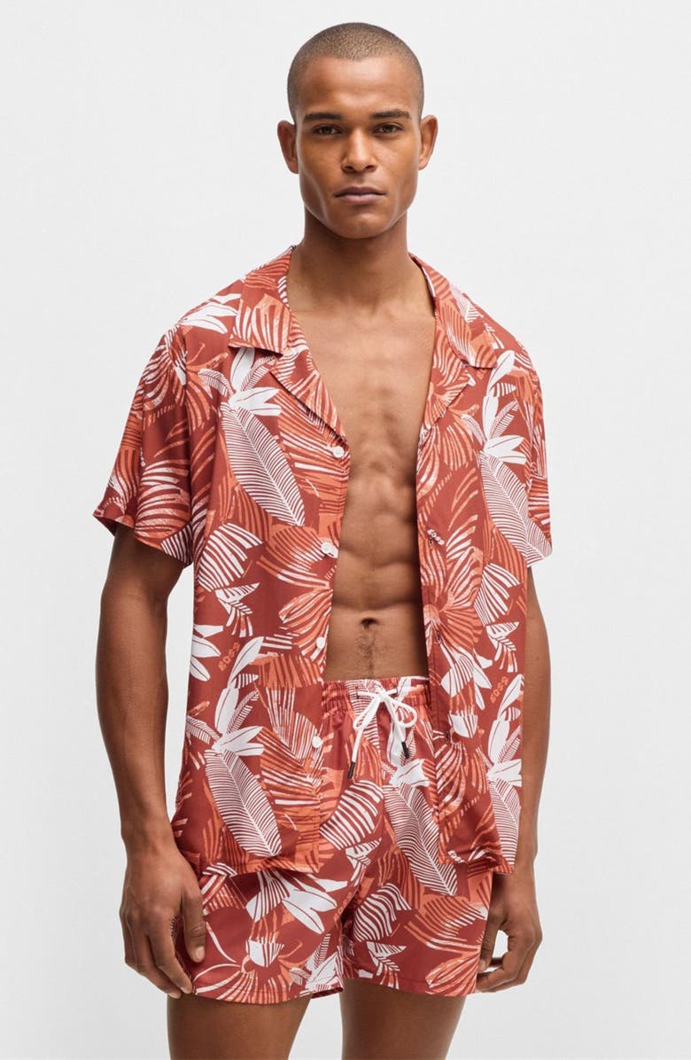 BOSS Piranha Floral Swim Trunks, Alternate, color, Bright Orange