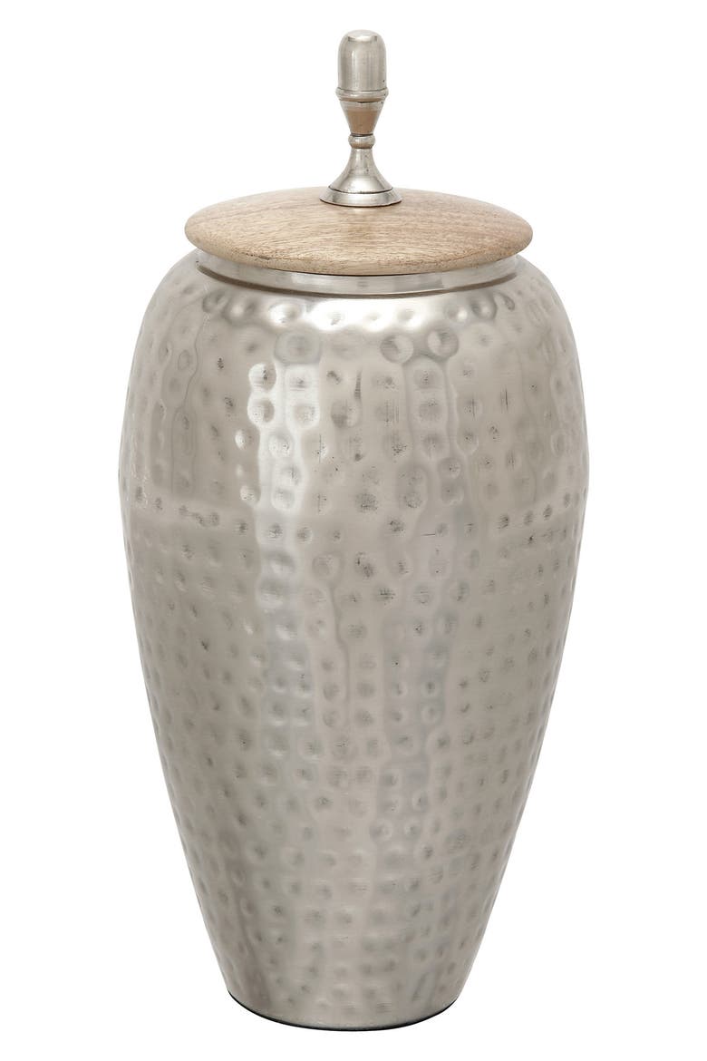 Silvertone Metal Contemporary Decorative Jar, Main, color, SILVER