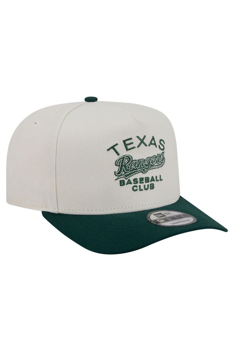 Men's New Era  Cream/Dark Green Texas Rangers Chrome A-Frame 9FIFTY Snapback Hat, Alternate, color, Cream