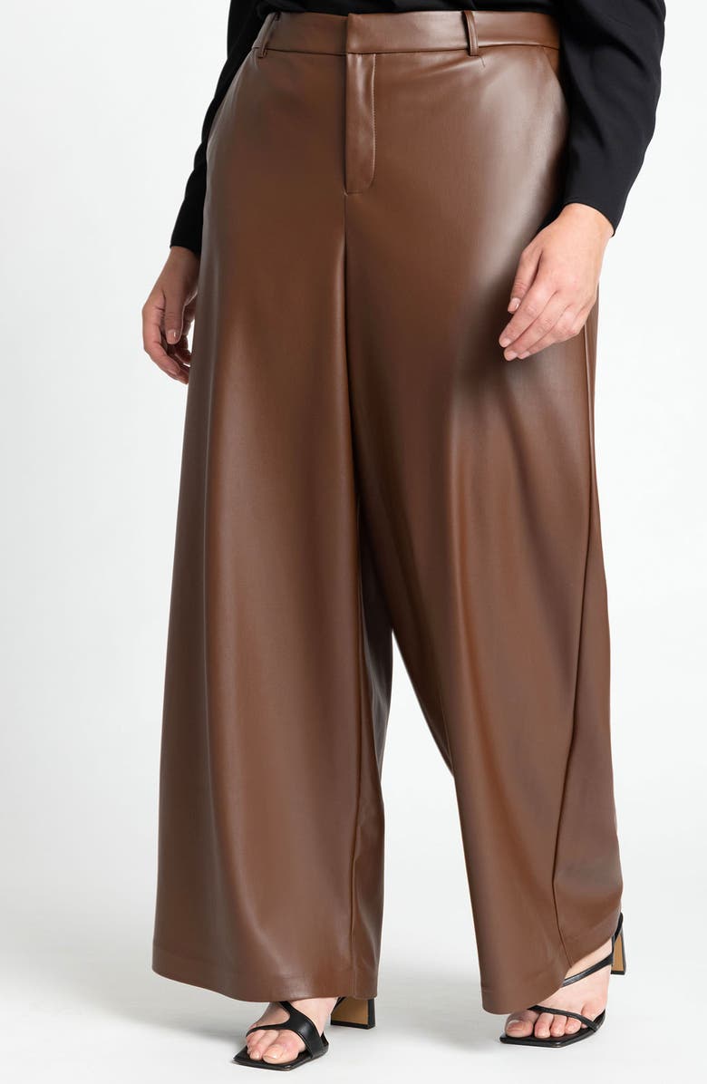 ELOQUII Wide Leg Faux Leather Pants, Main, color, 