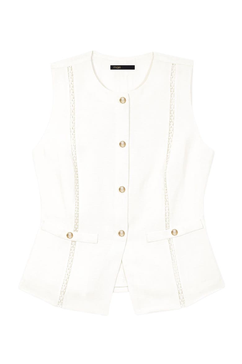Embroidered linen-blend jacket, Alternate, color, White