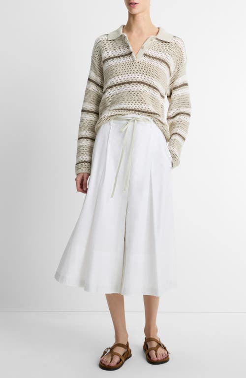 Shop Vince Open Stitch Stripe Polo Sweater In White Stone Combo