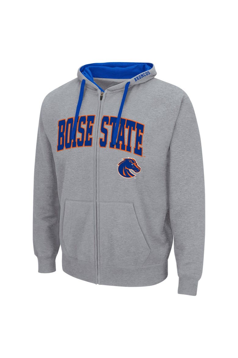 Men's Colosseum Heathered Gray Boise State Broncos Arch & Logo 2.0 Full-Zip Hoodie, Alternate, color, Heather Gray