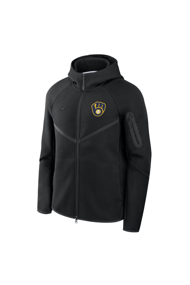 Men's Nike Black Milwaukee Brewers Tech Fleece Raglan Full-Zip Windrunner Hoodie, Alternate, color, Black