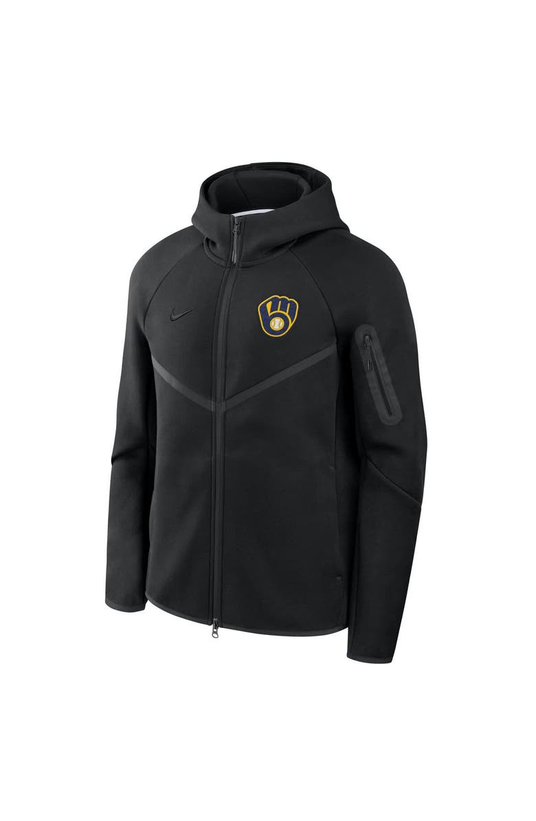 Nike Men's Nike Black Milwaukee Brewers Tech Fleece Raglan Full-Zip Windrunner Hoodie, Alternate, color, Black