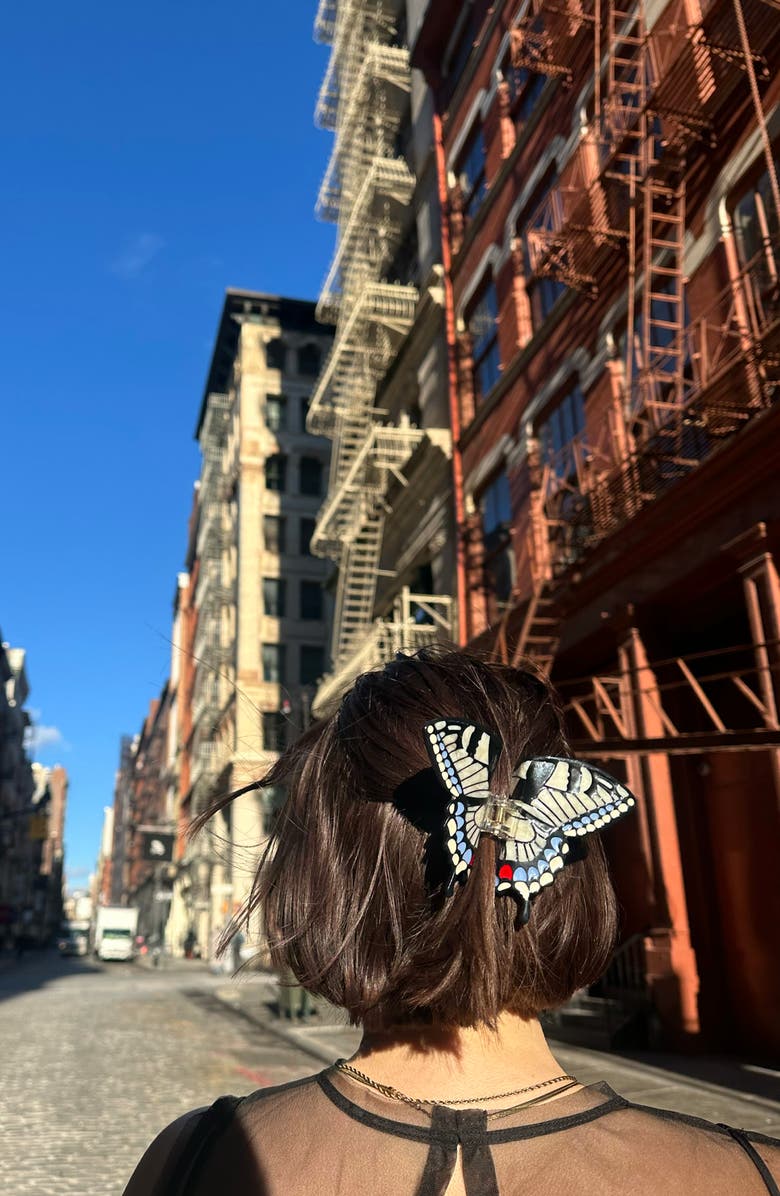 Solar Eclipse Hand Painted Swallowtail Butterfly Hair Clip, Alternate, color, White